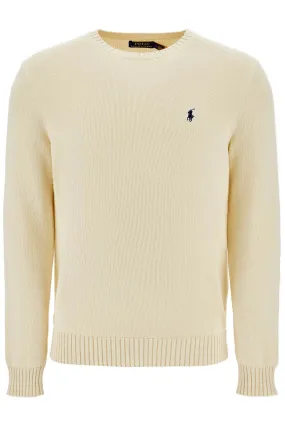 CREAM COTTON SWEATER WITH EMBROIDERED LOGO