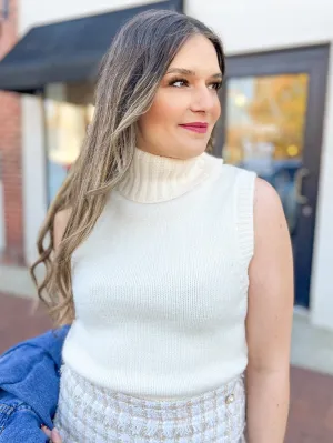 Cream Turtleneck Tank Sweater