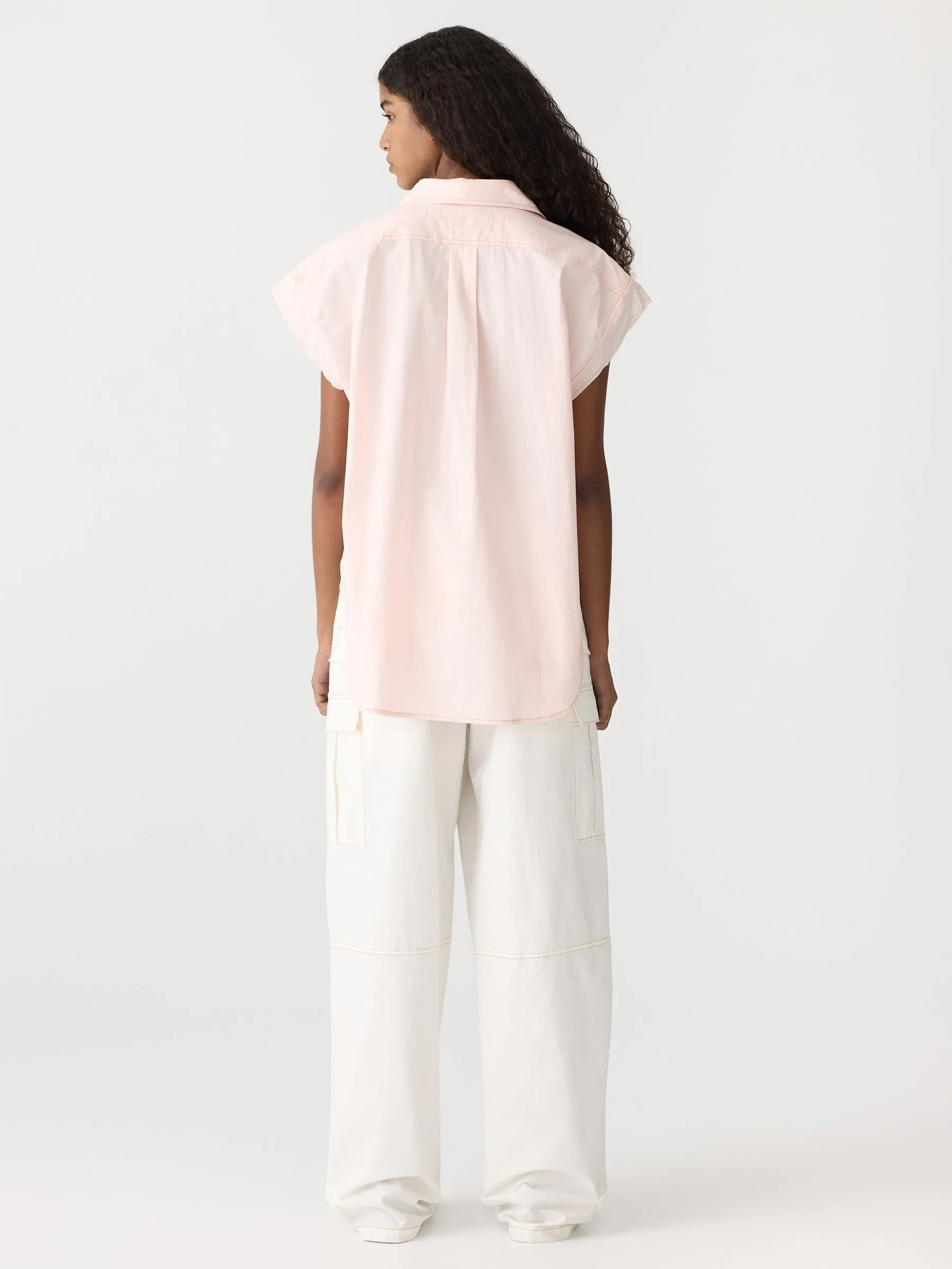 crushed cotton scoop hem shirt