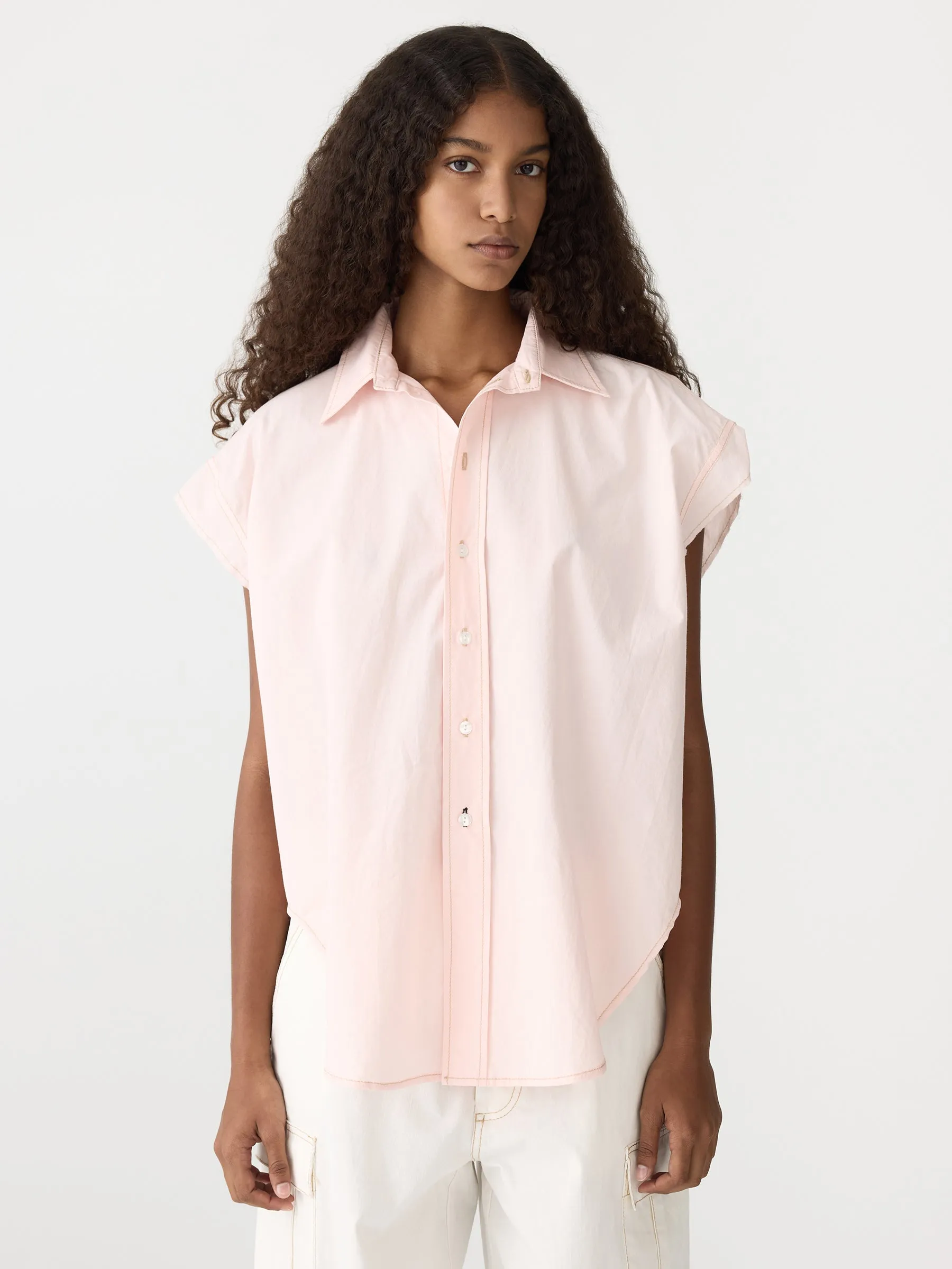 crushed cotton scoop hem shirt