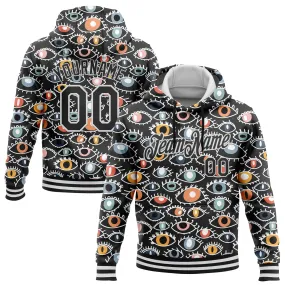 Custom Stitched Black White 3D Pattern Design Evil Eyes Sports Pullover Sweatshirt Hoodie