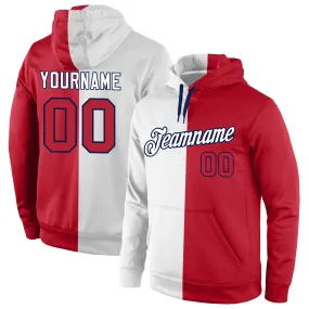 Custom Stitched White Red-Navy Split Fashion Sports Pullover Sweatshirt Hoodie