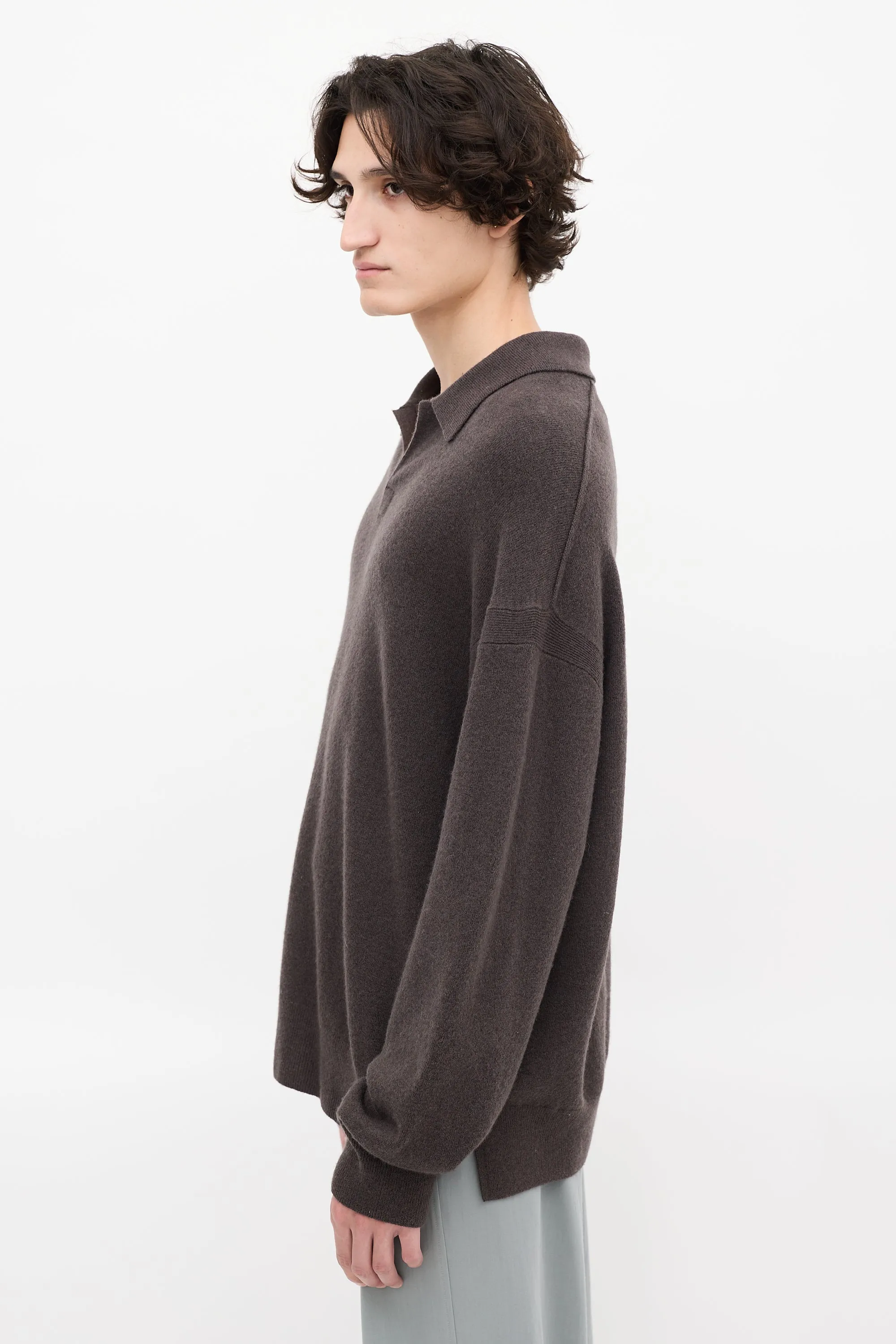 Dark Brown Wool Anson Polo Sweater