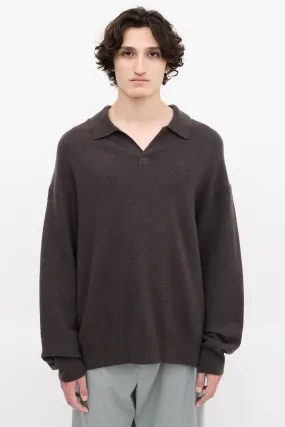 Dark Brown Wool Anson Polo Sweater