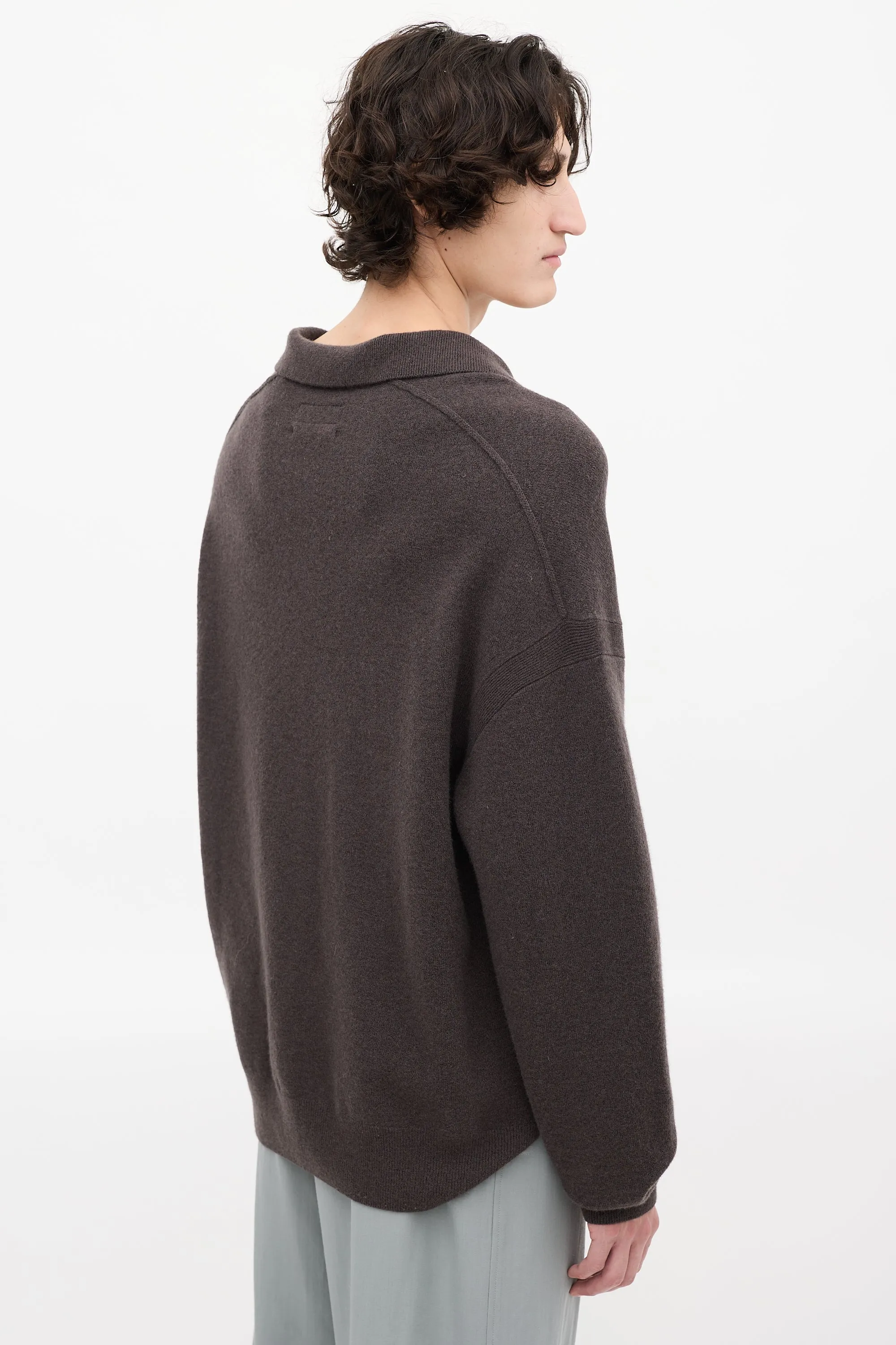 Dark Brown Wool Anson Polo Sweater