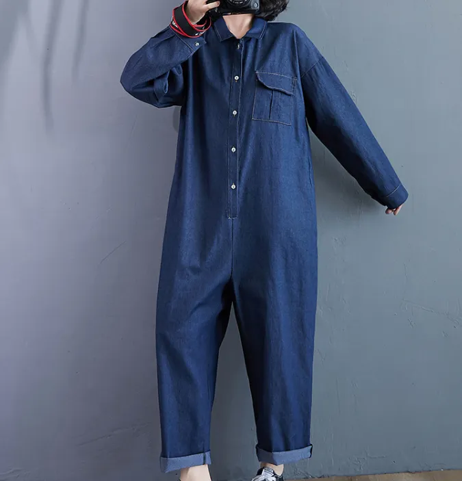 Denim Cotton Loose Casual Autumn Overall Loose Women Jumpsuits QYCQ05165