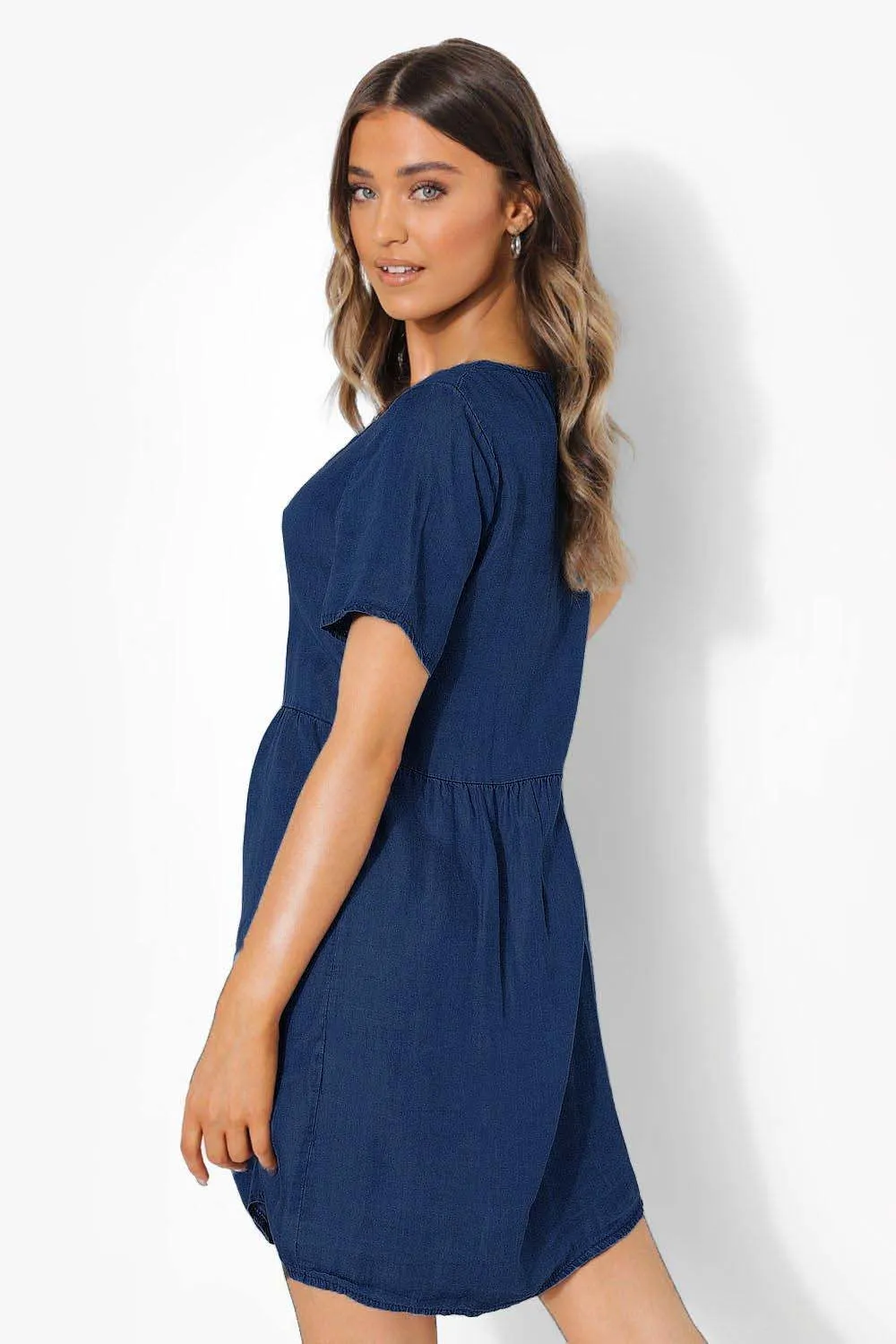 Denim Short Sleeve Smock Dress