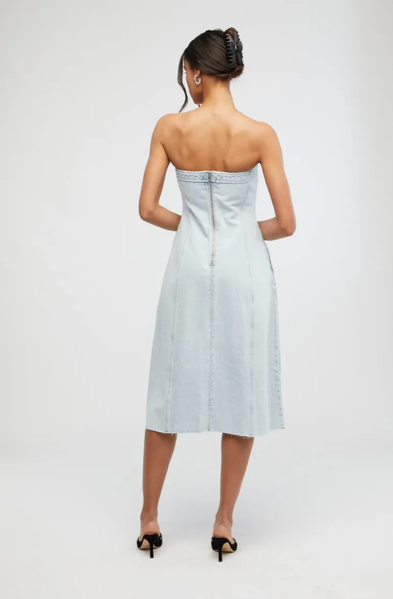 Denim Strapless Midi Dress Light