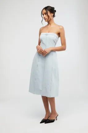 Denim Strapless Midi Dress Light