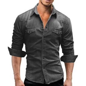 Denim TShirt Men Cotton TShirt Slim Long Sleeve Cowboy Shirt