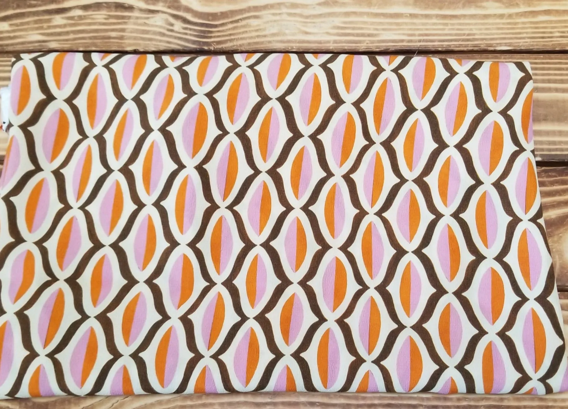 Designer Deadstock Italian Retro Orange and Pink Rayon Crepe Woven- by the yard