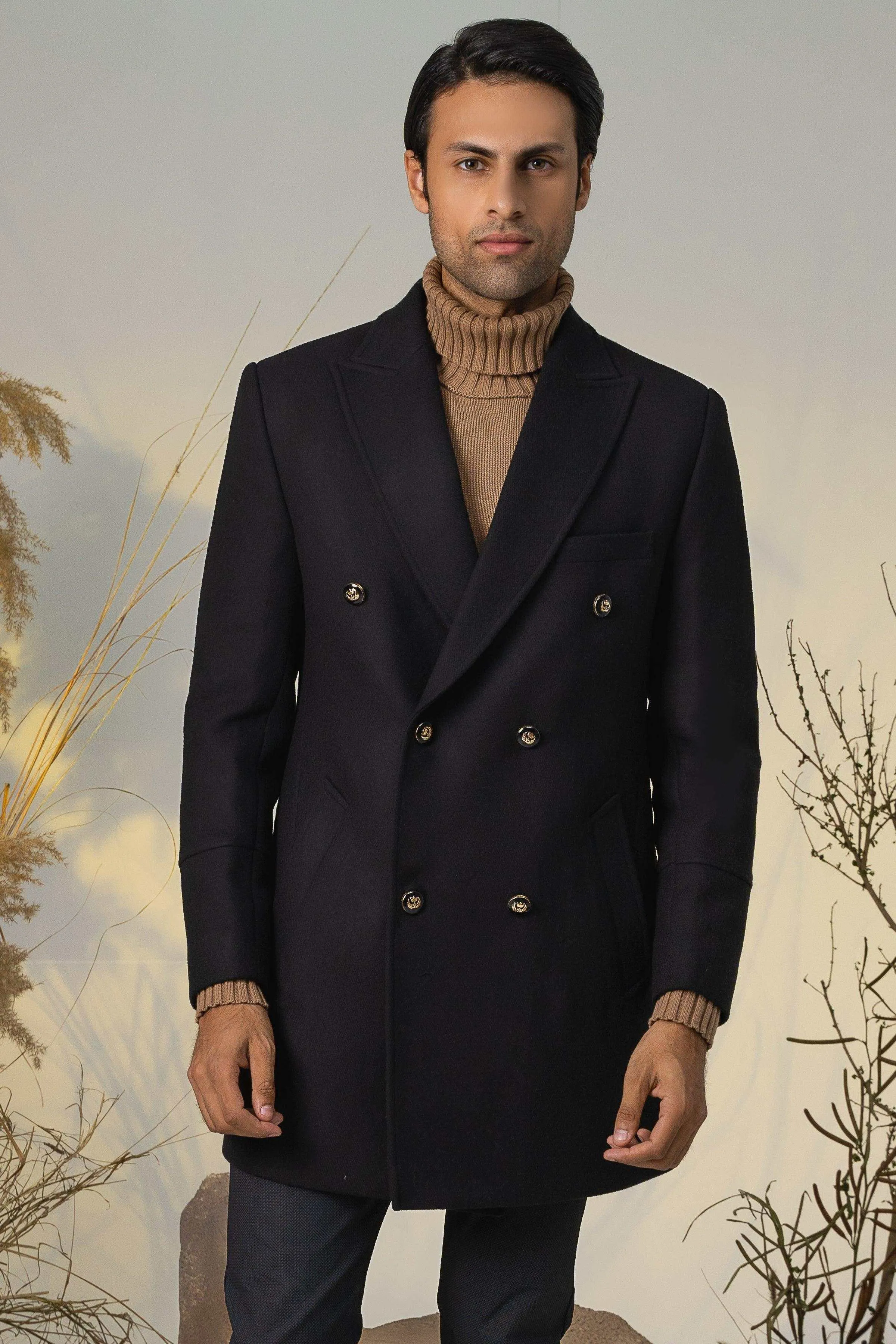 DOUBLE BREASTED LONG COAT BLACK