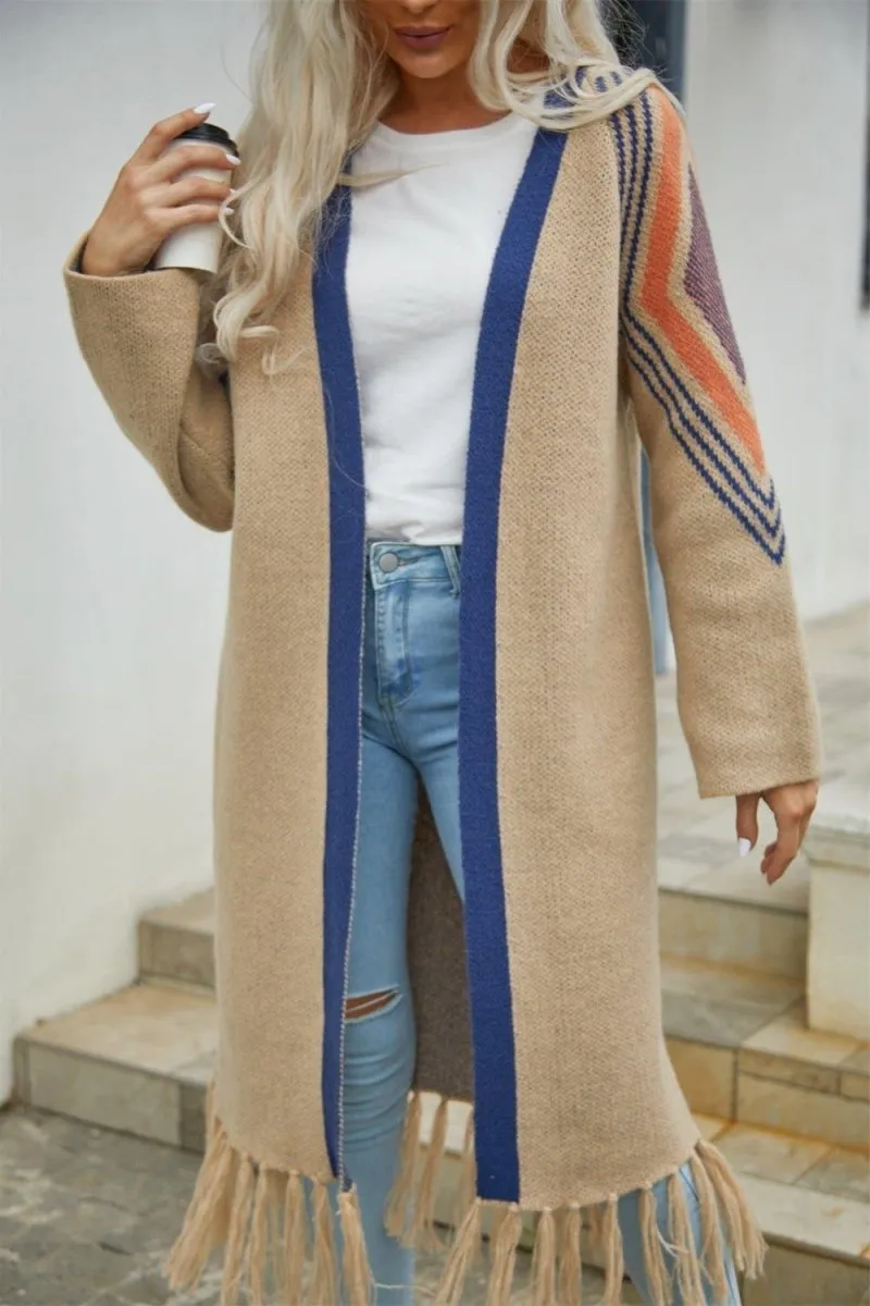 Double Take Geometric Fringe Duster Cardigan