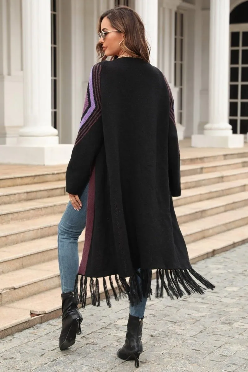 Double Take Geometric Fringe Duster Cardigan