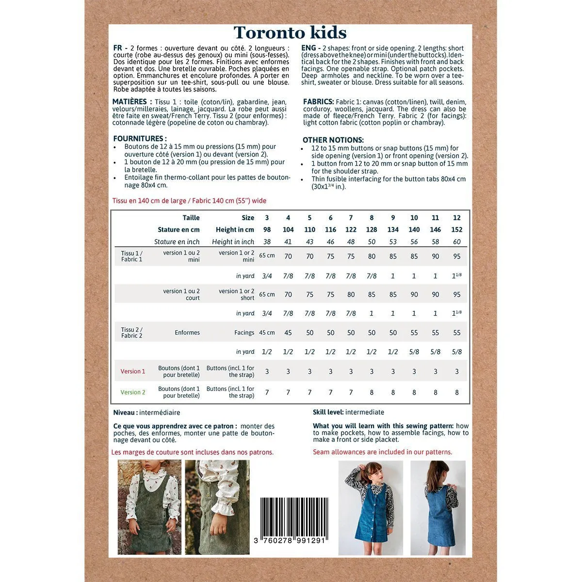 Duo TORONTO   TORONTO Kids pinafore dress - PDF Sewing Pattern