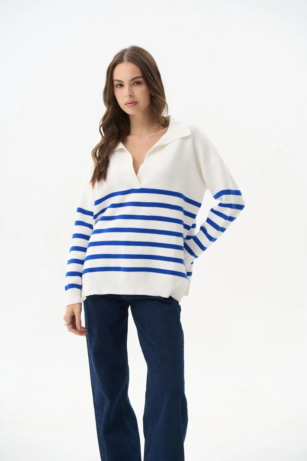 Electric Blue Striped Polo Sweater