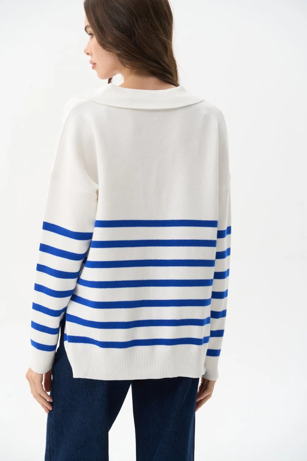 Electric Blue Striped Polo Sweater