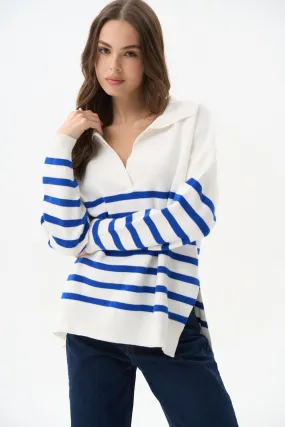 Electric Blue Striped Polo Sweater