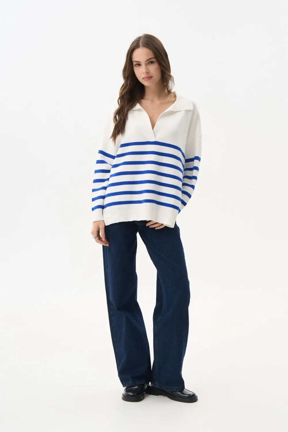 Electric Blue Striped Polo Sweater