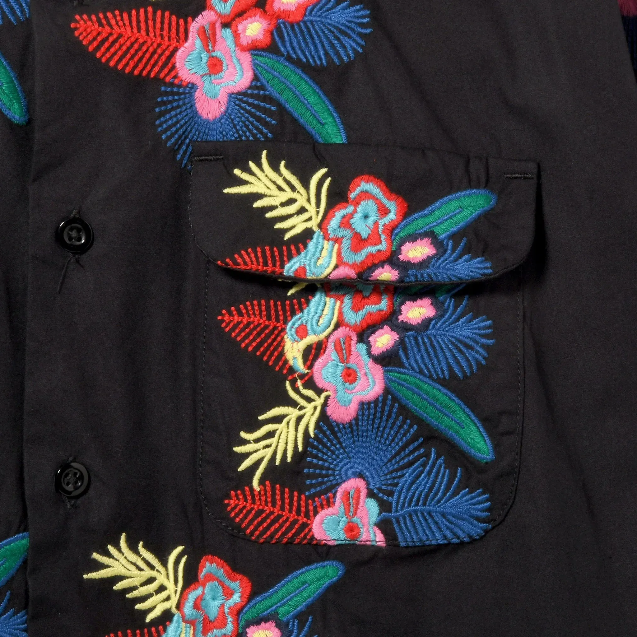 Engineered Garments Classic Shirt (Black Cotton Floral Embroidery Sheeting)