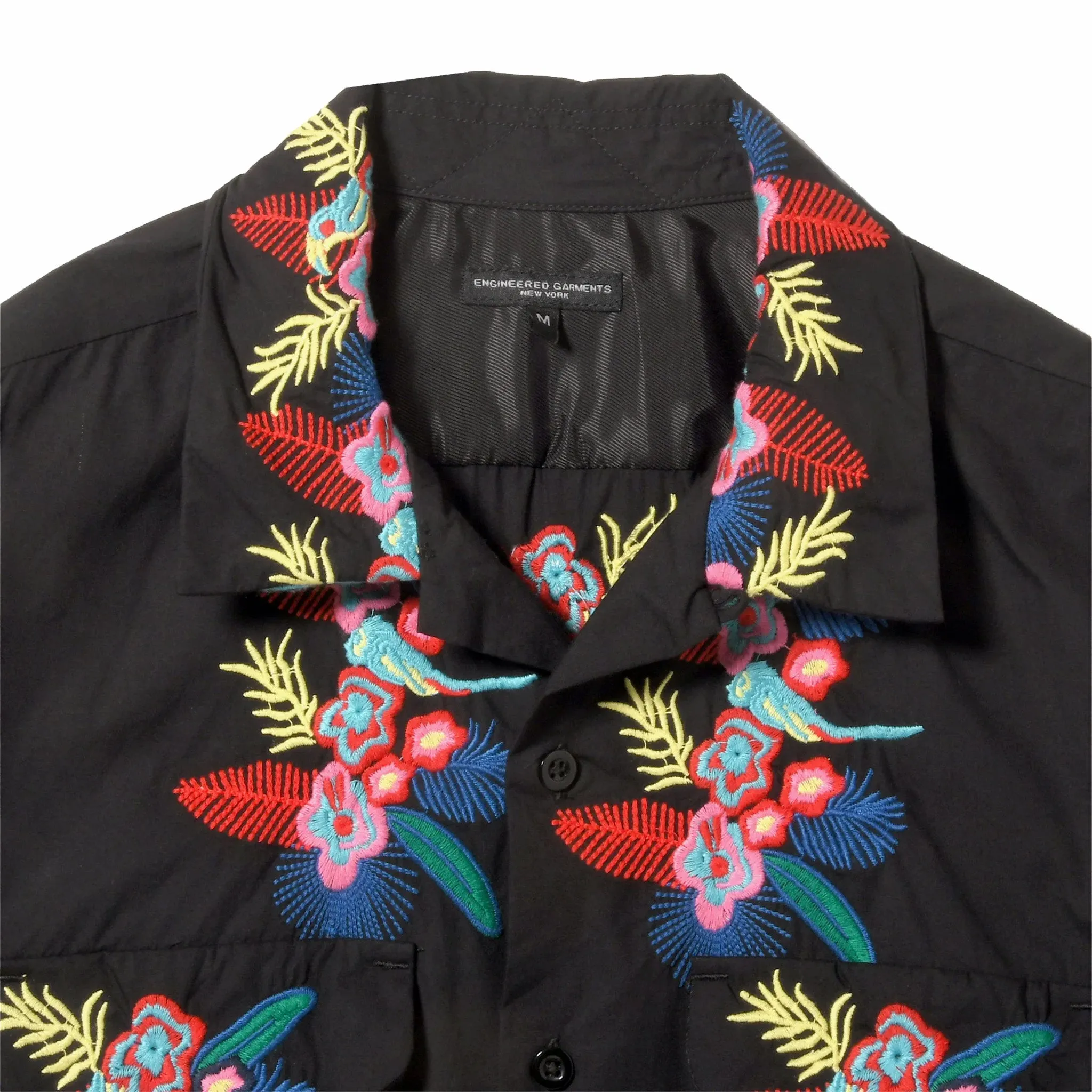 Engineered Garments Classic Shirt (Black Cotton Floral Embroidery Sheeting)