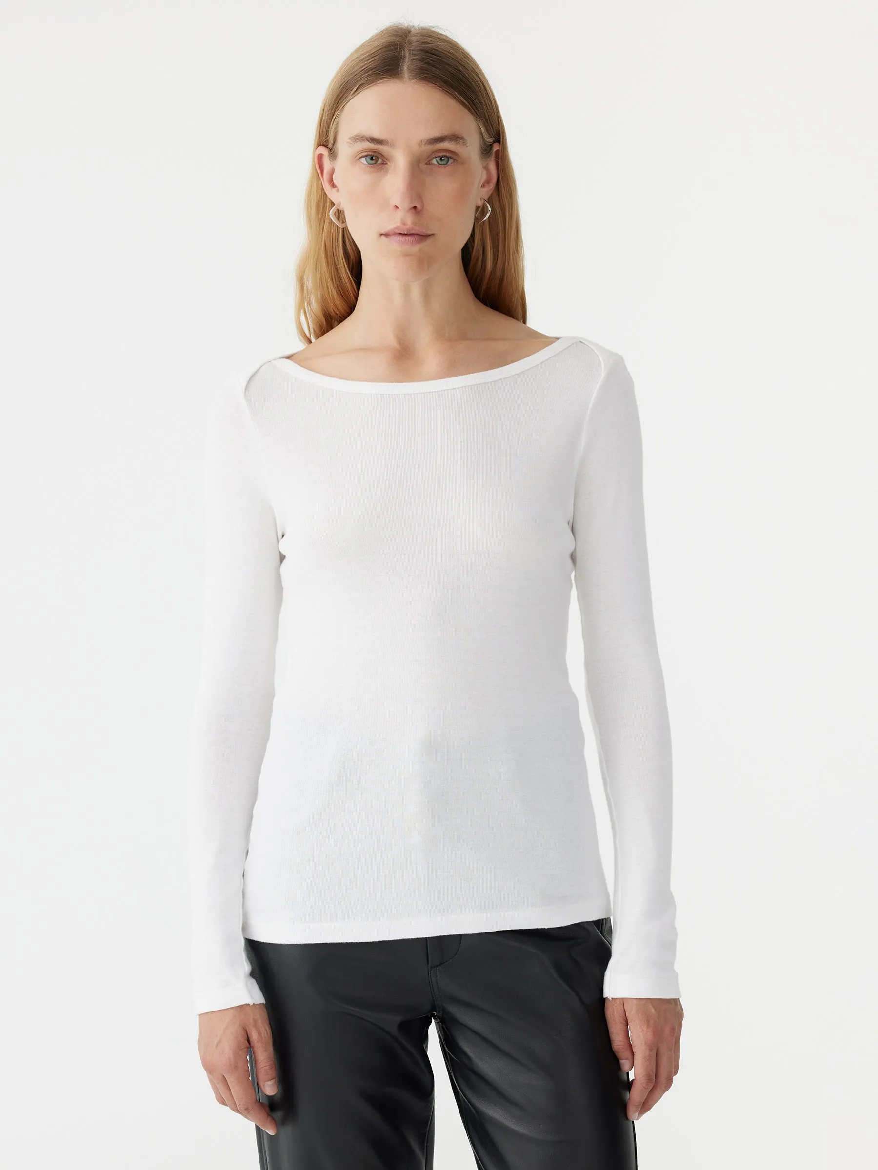 envelope neck rib long sleeve top