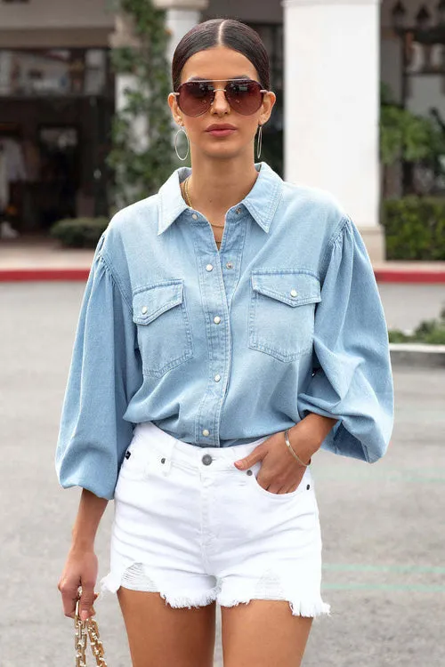 Feel This Way Denim Balloon Sleeve Top