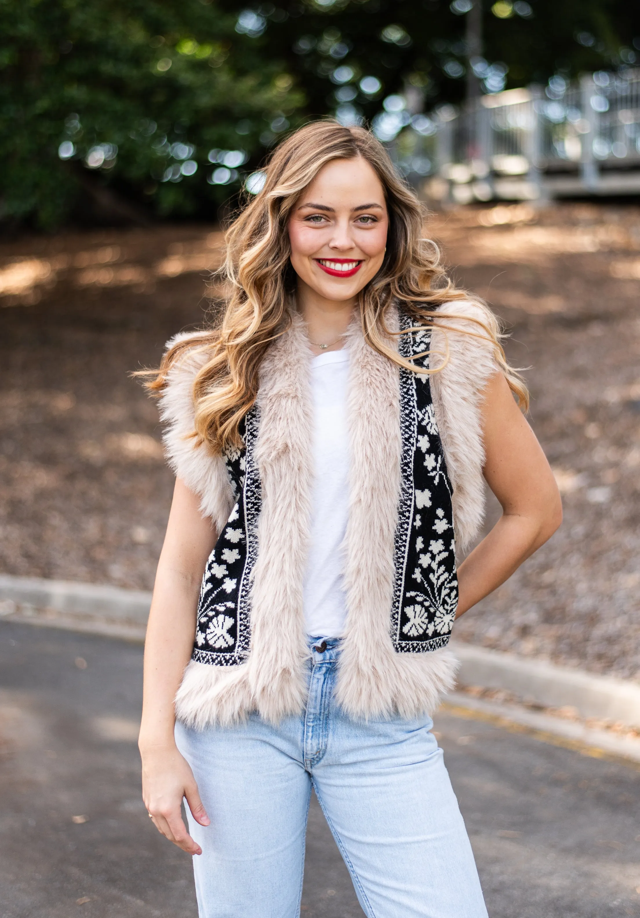 Fern Fur Trim Vest | Black