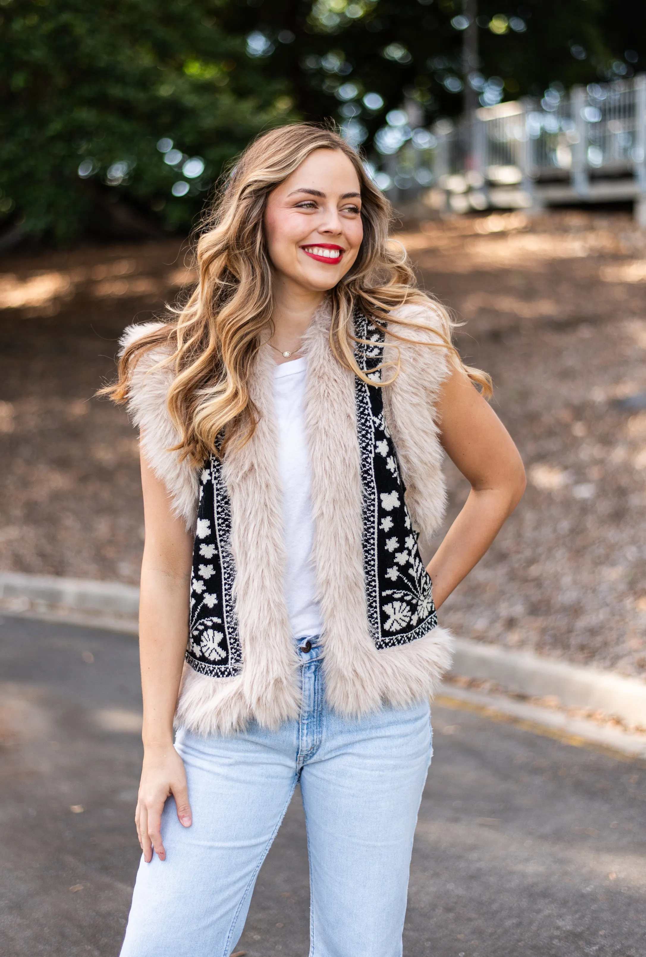 Fern Fur Trim Vest | Black