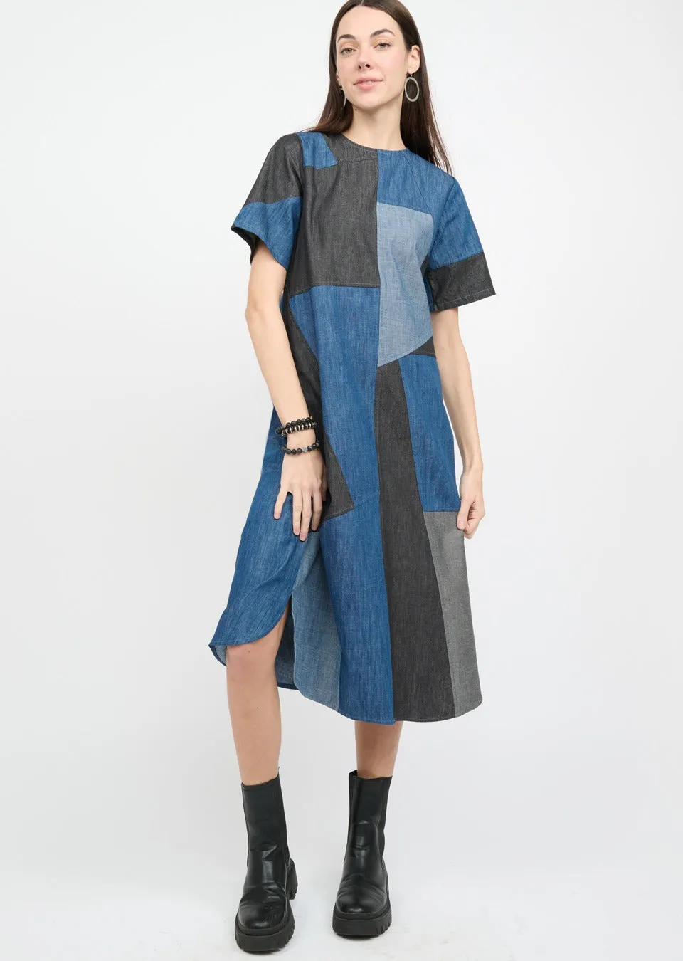 FINAL SALE Uncle Frank 72589 Patterned Denim Midi Dress