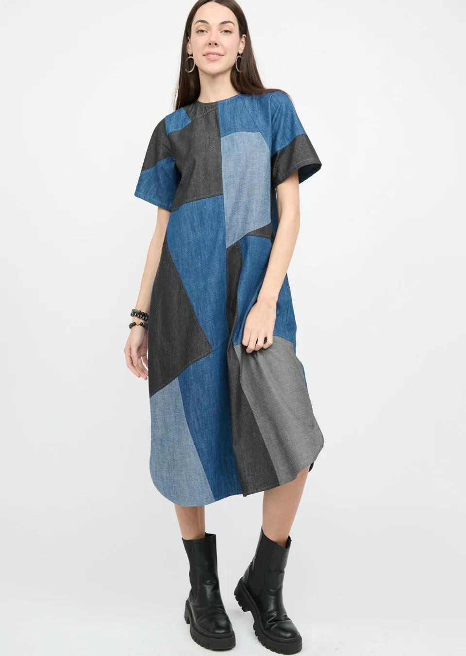 FINAL SALE Uncle Frank 72589 Patterned Denim Midi Dress