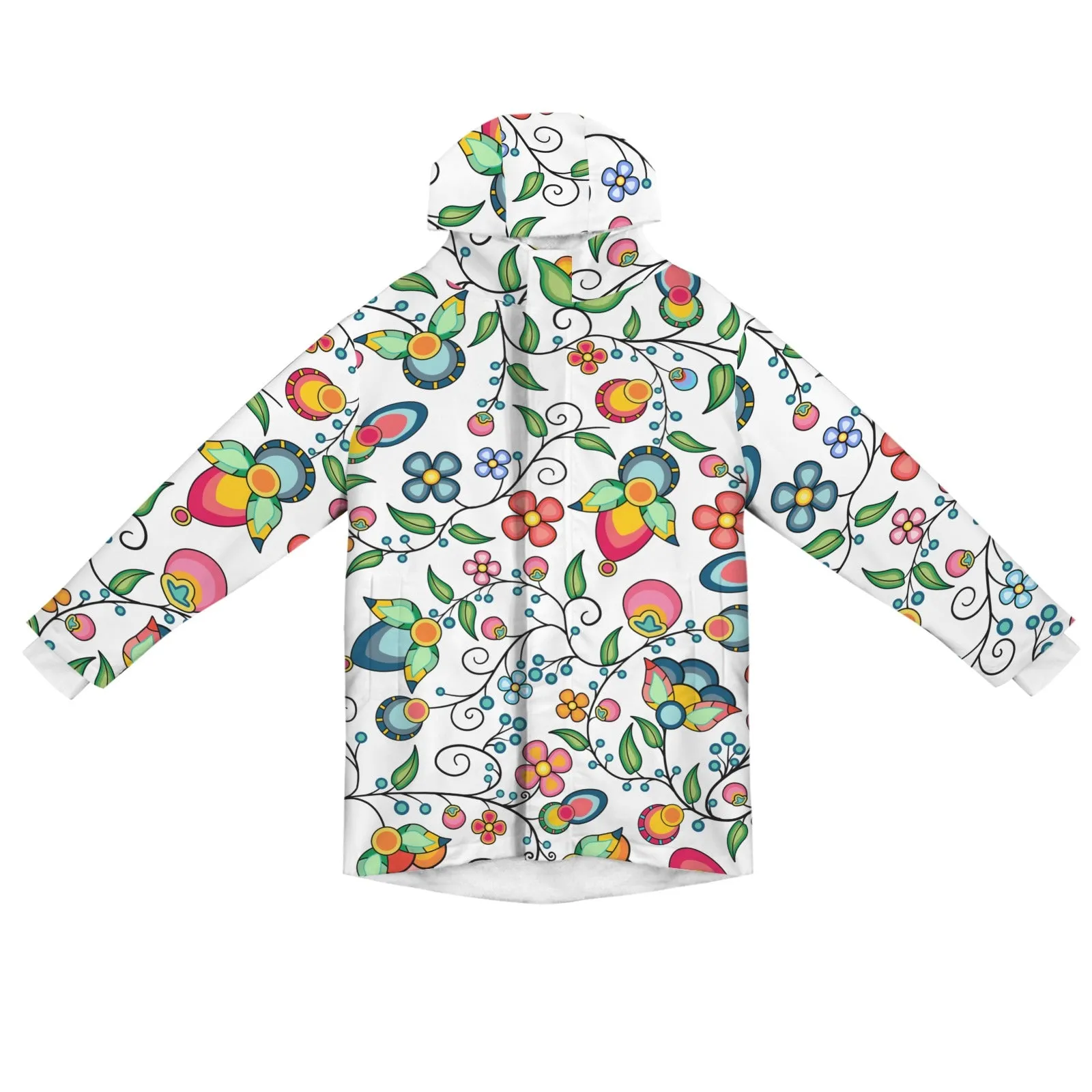 Floral Bounty White Unisex Sherpa Lined Hooded Coat