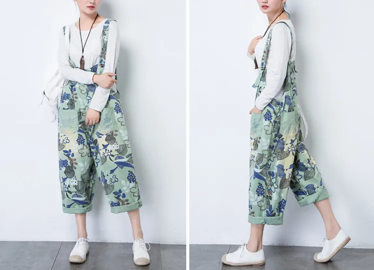 Floral Casual Spring Summer Cotton Overall Loose  Women Jumpsuits QYCQ05161