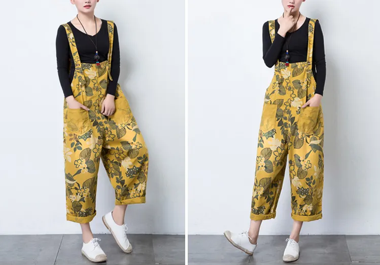 Floral Casual Spring Summer Cotton Overall Loose  Women Jumpsuits QYCQ05161