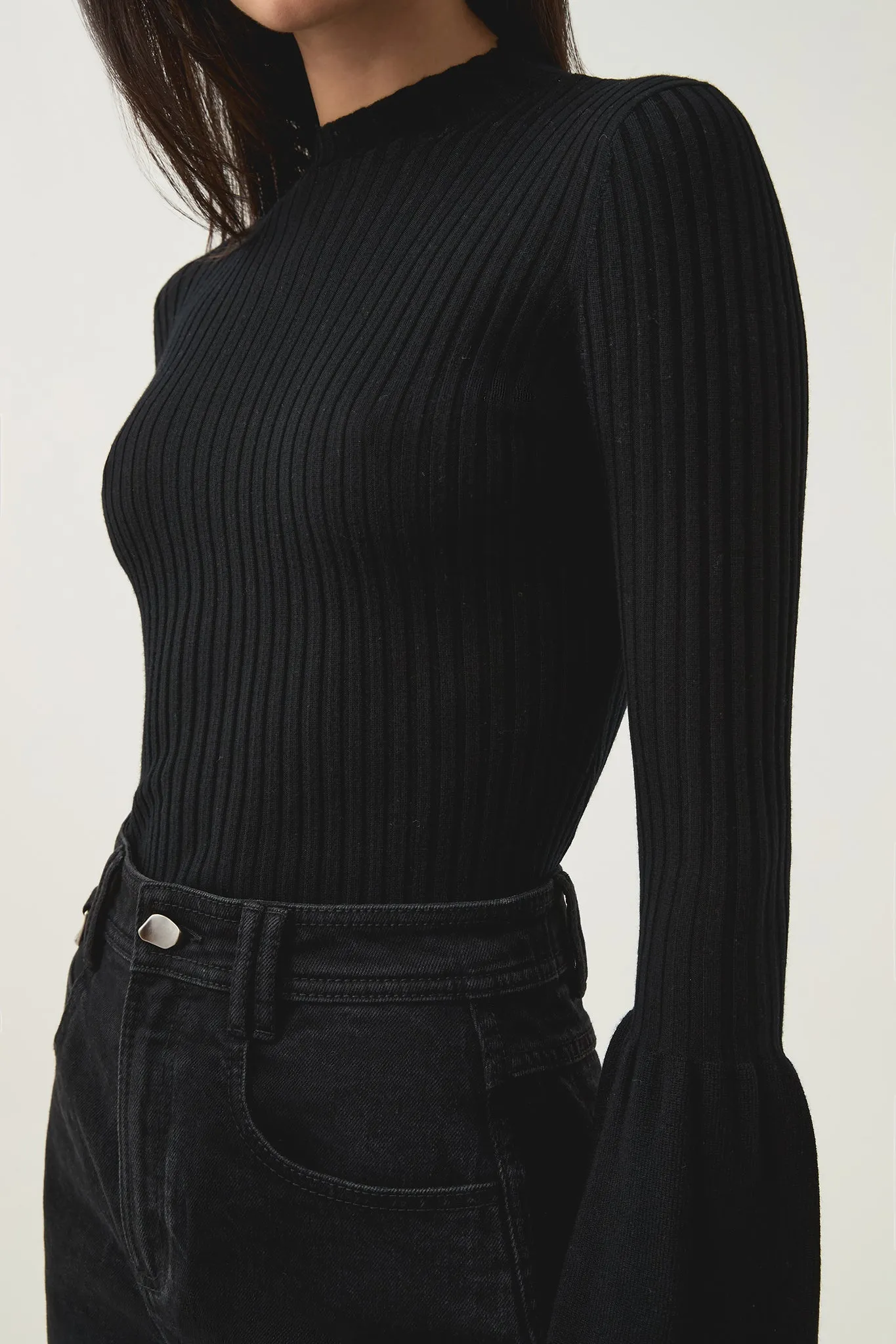 Flute Bell Sleeve Knit Top