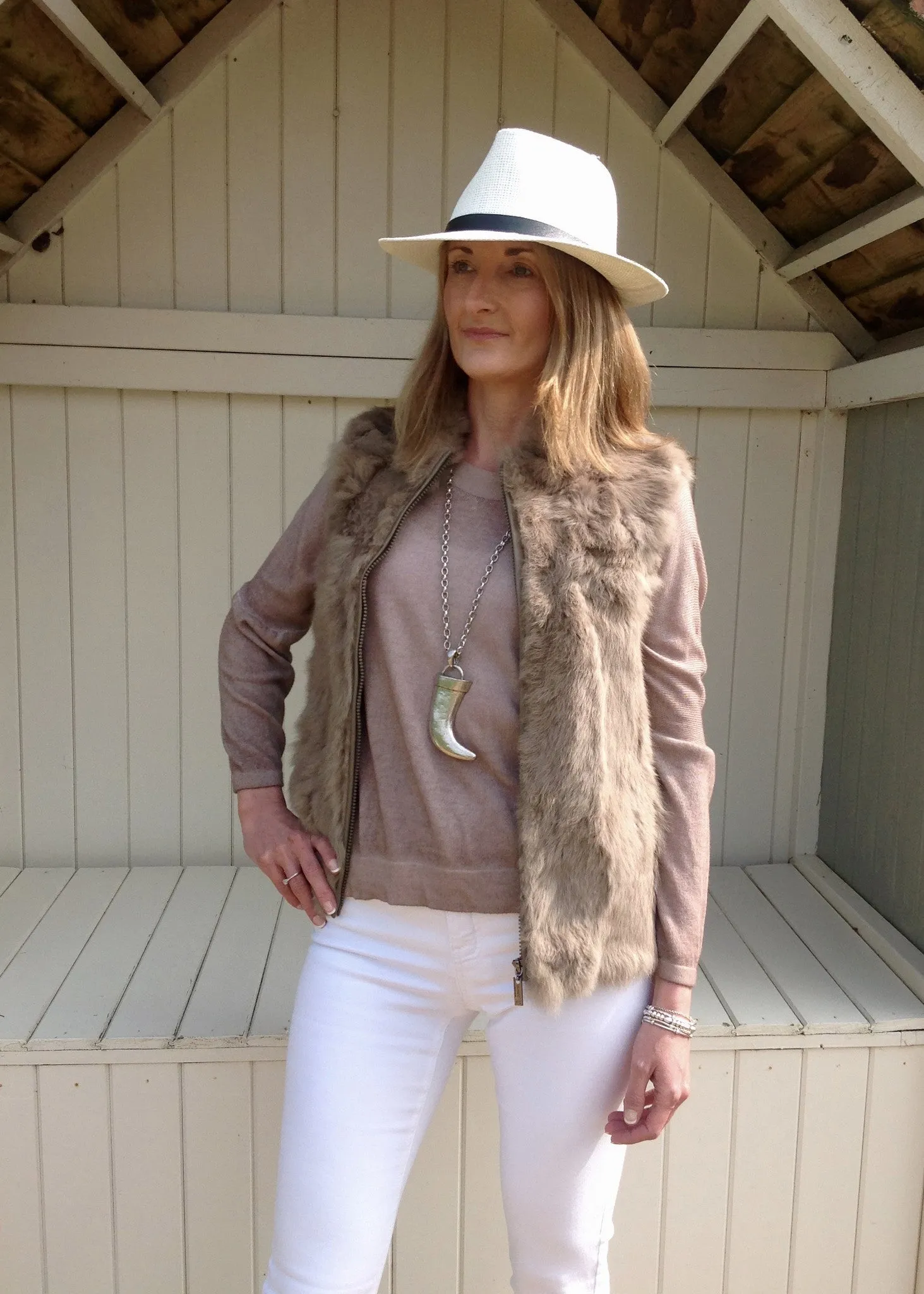 Fur Gilet in Mocha by Feathers Of Italy