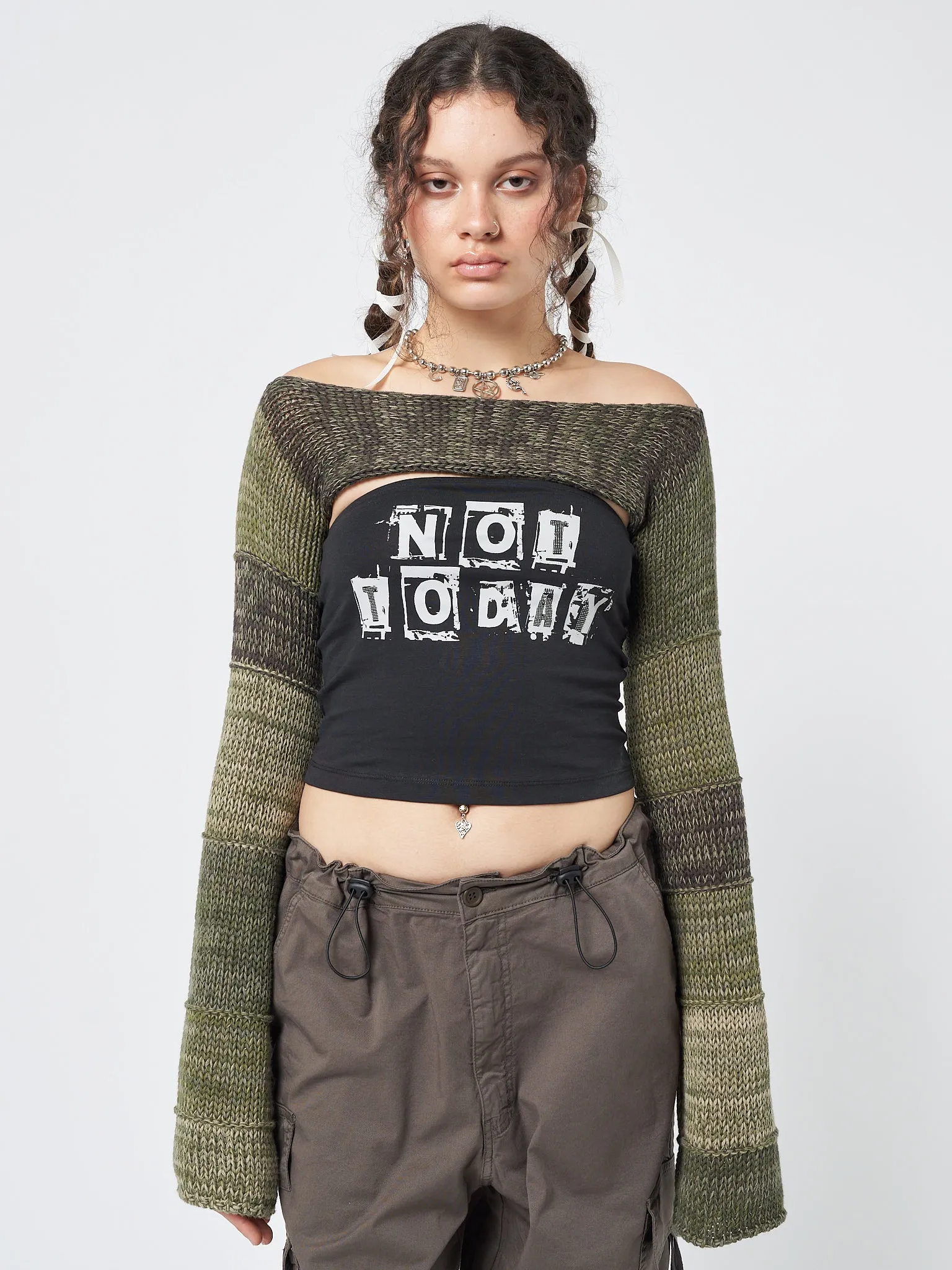 Fusion Green Patchwork Knitted Shrug