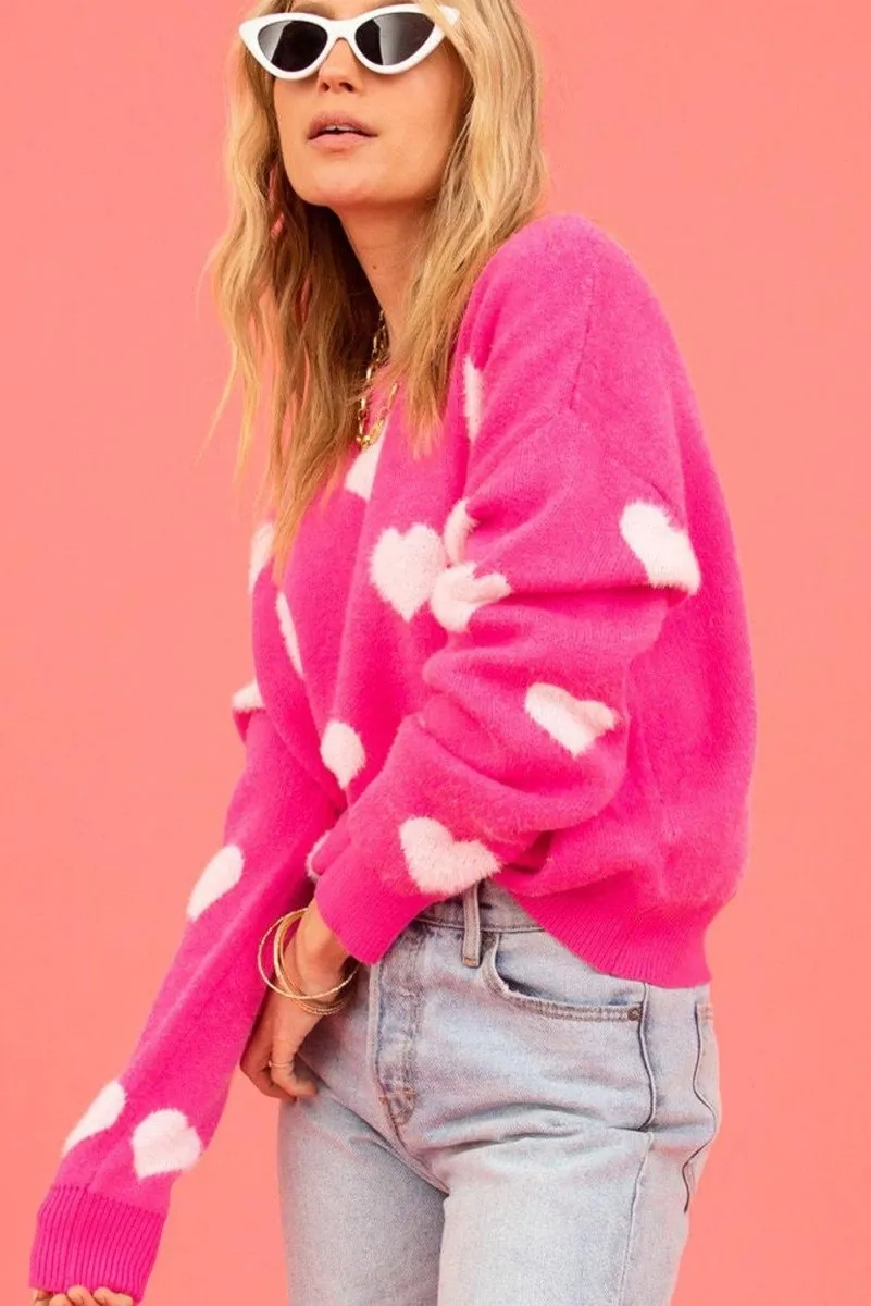 Fuzzy Bright Pink Valentine Hearts Sweater