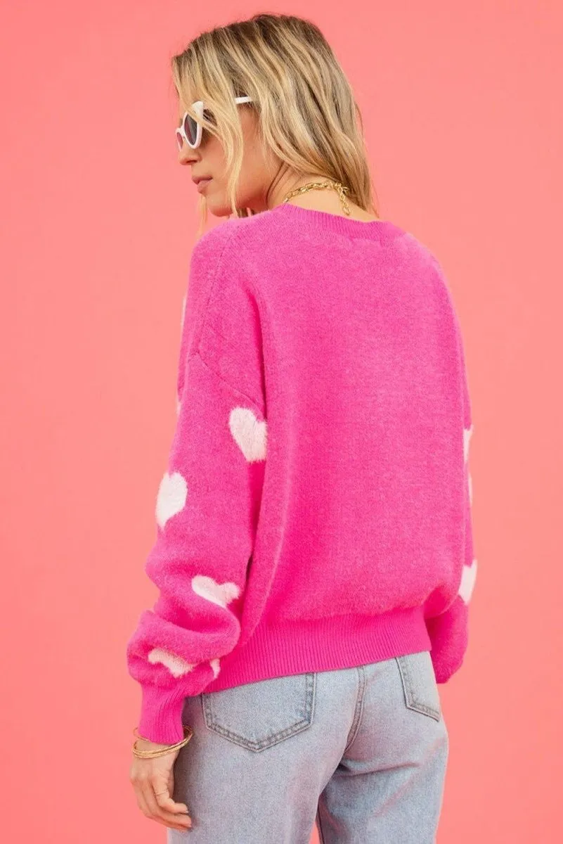 Fuzzy Bright Pink Valentine Hearts Sweater