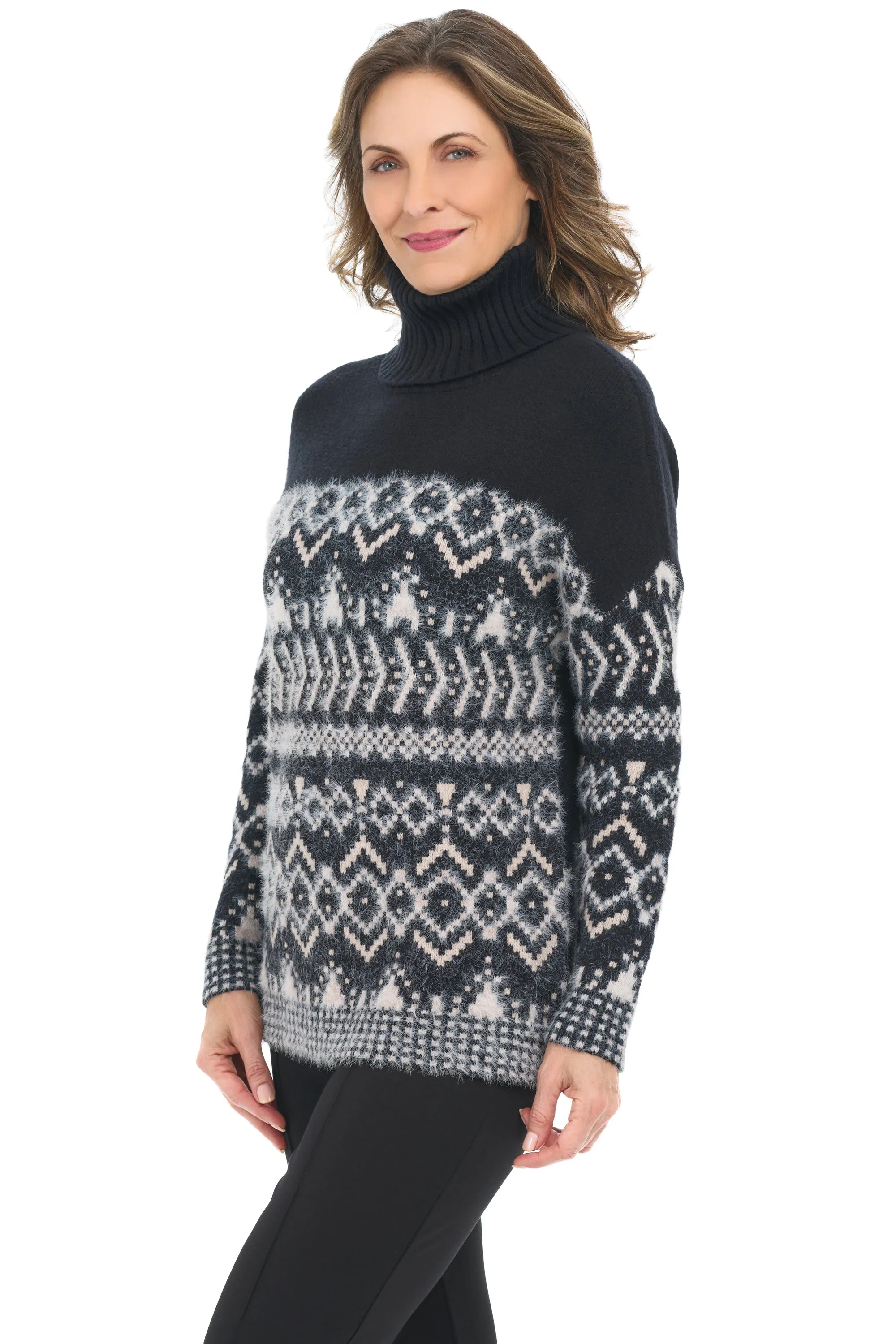 Fuzzy Intarsia T-Neck