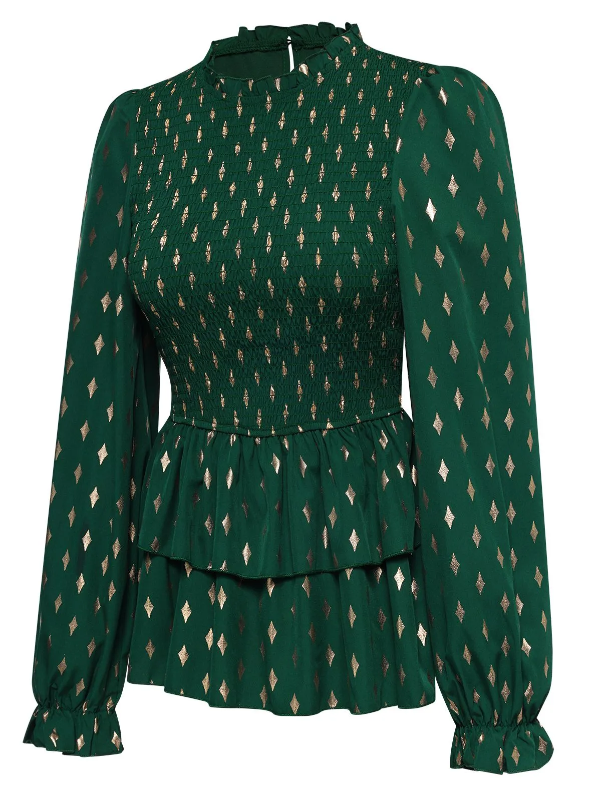 Green 1940s Geometric Lantern Blouse