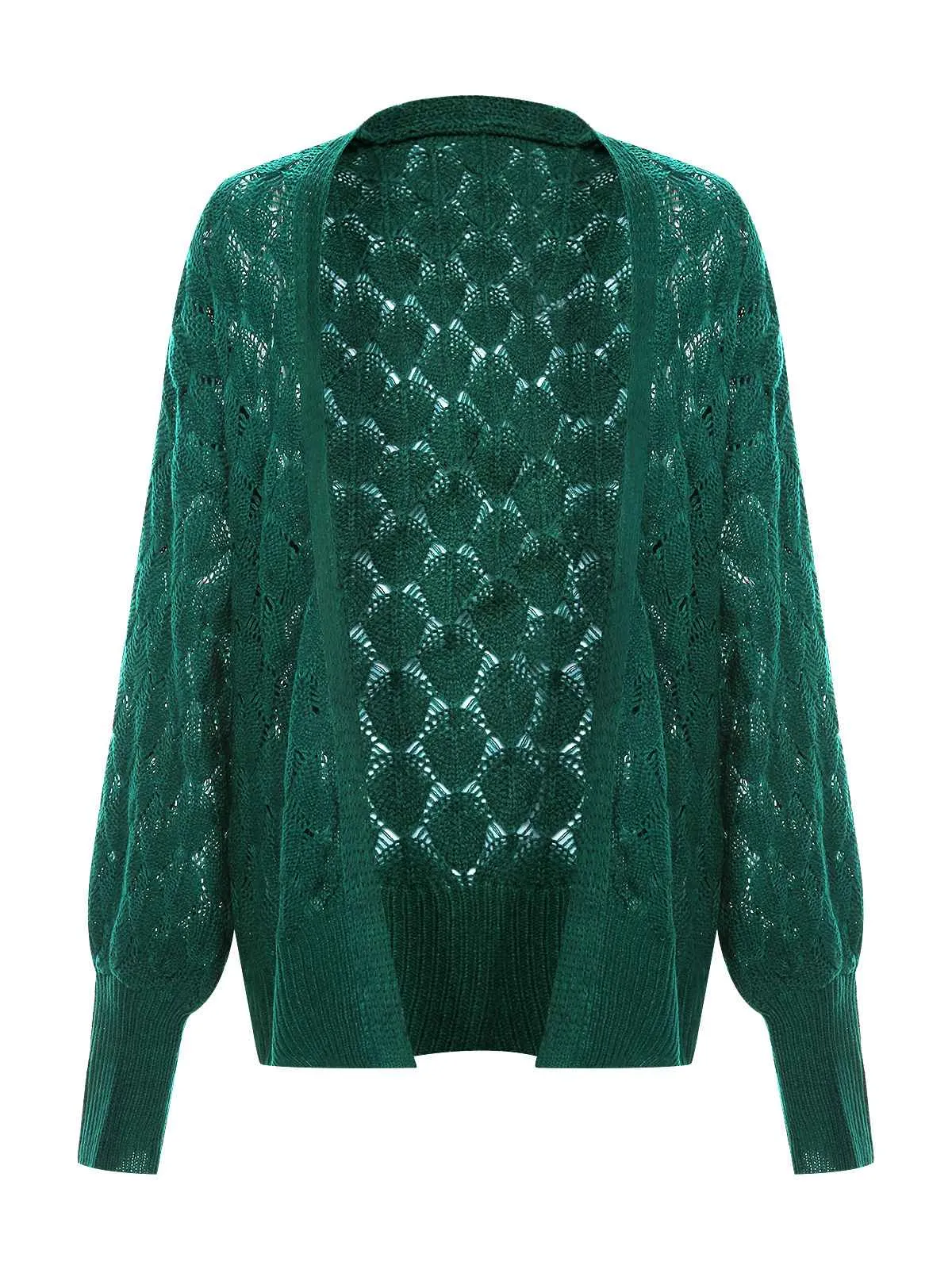 Green 1950s Open Front Crochet Cardigan