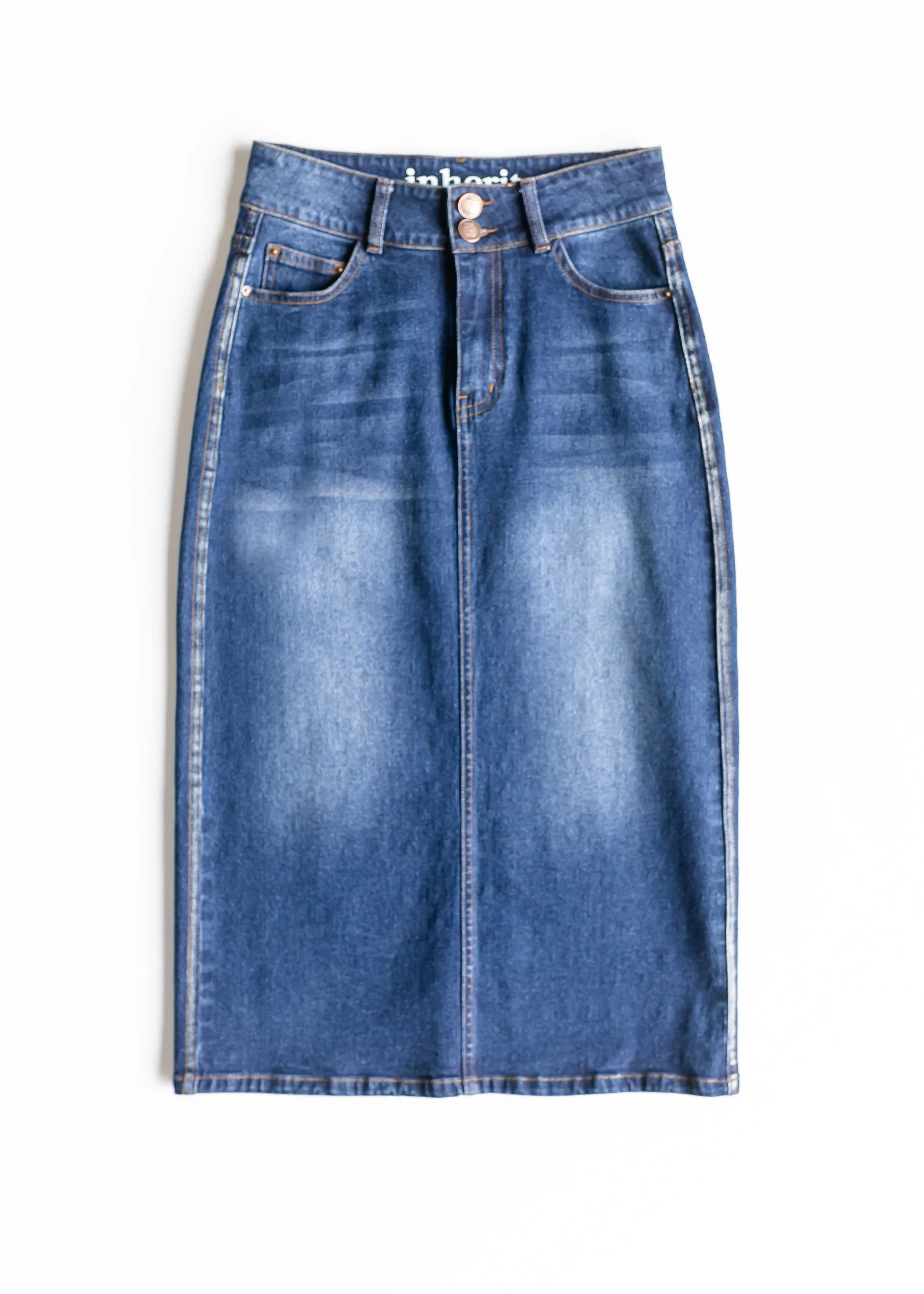 Greta Medium Wash Midi Denim Skirt - FINAL SALE