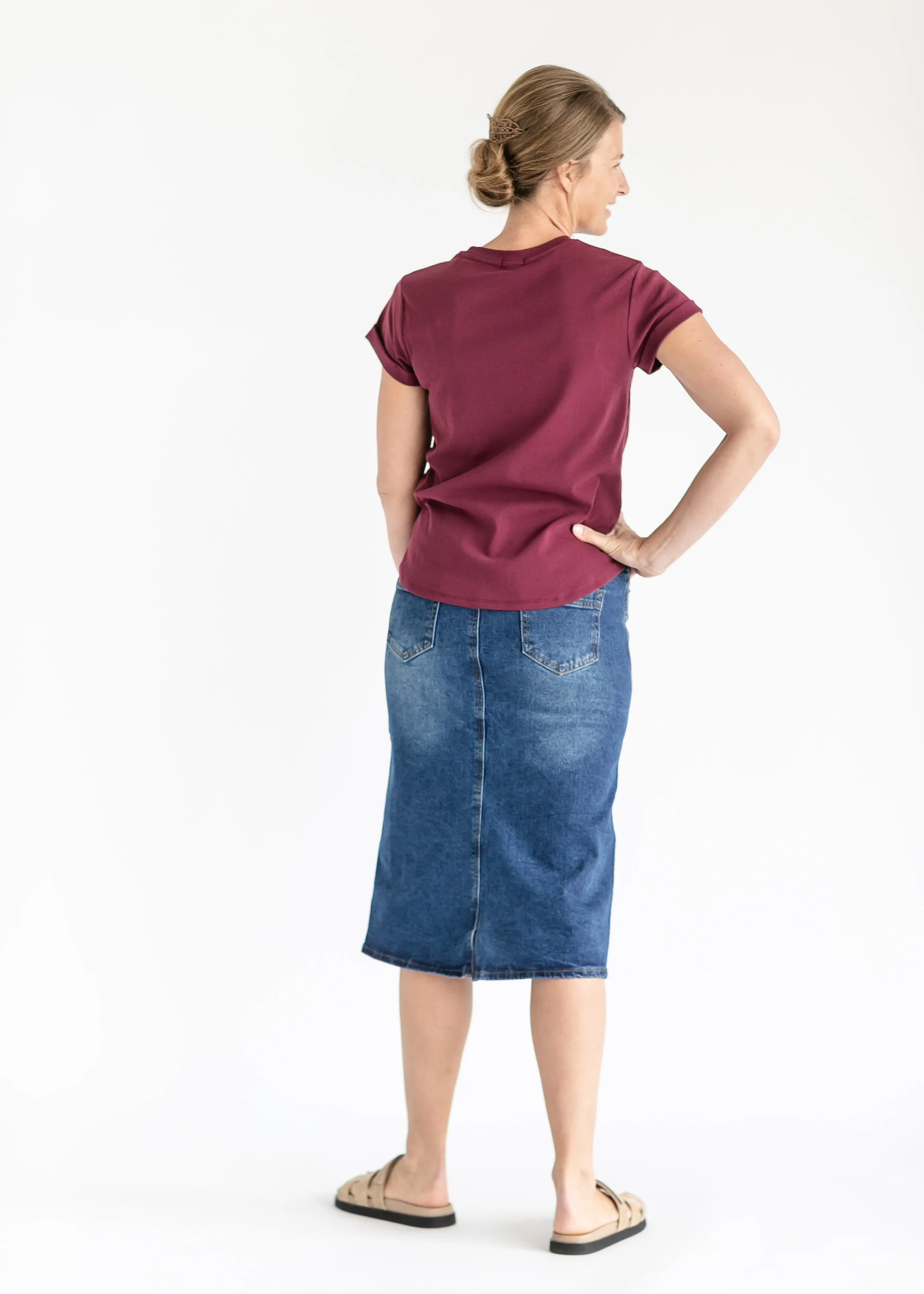 Greta Medium Wash Midi Denim Skirt - FINAL SALE