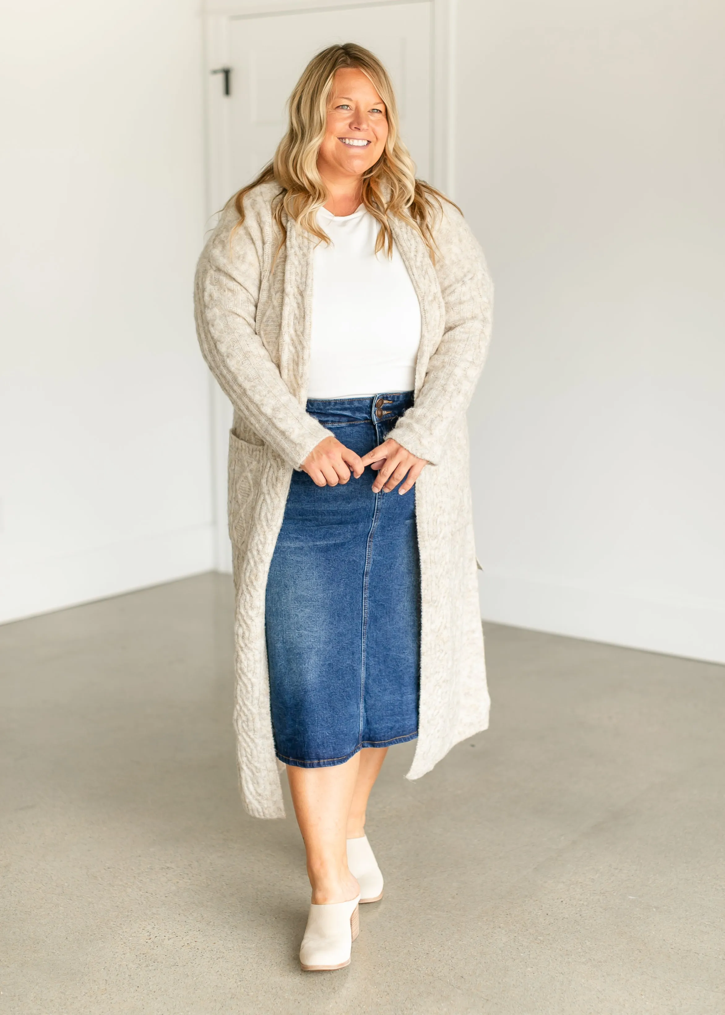 Greta Medium Wash Midi Denim Skirt - FINAL SALE