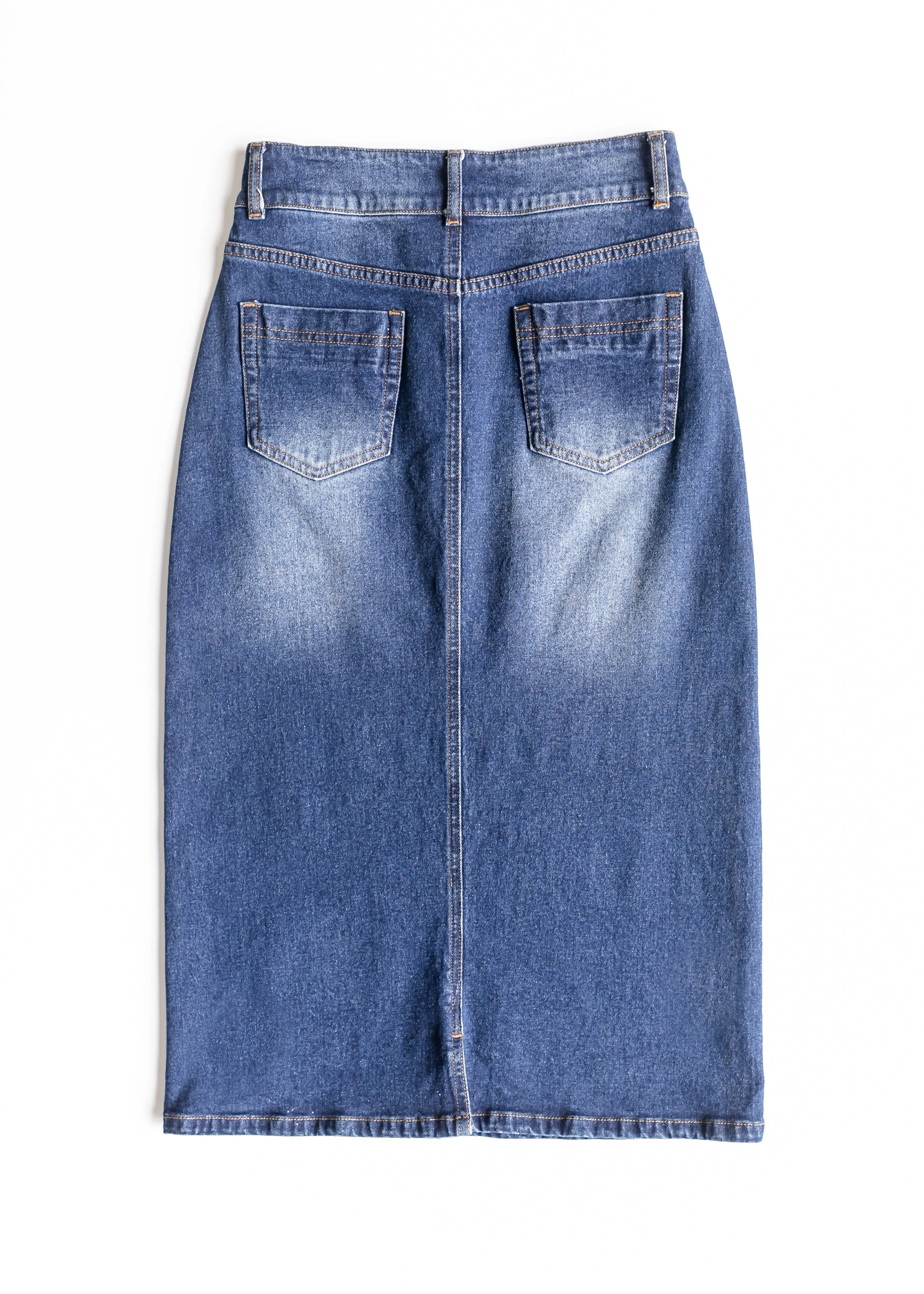 Greta Medium Wash Midi Denim Skirt - FINAL SALE