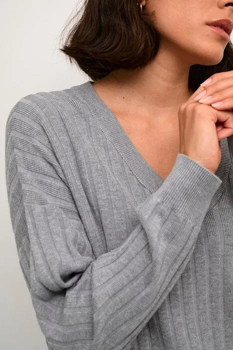 GREY LONG SLEEVE V NECK SWEATER