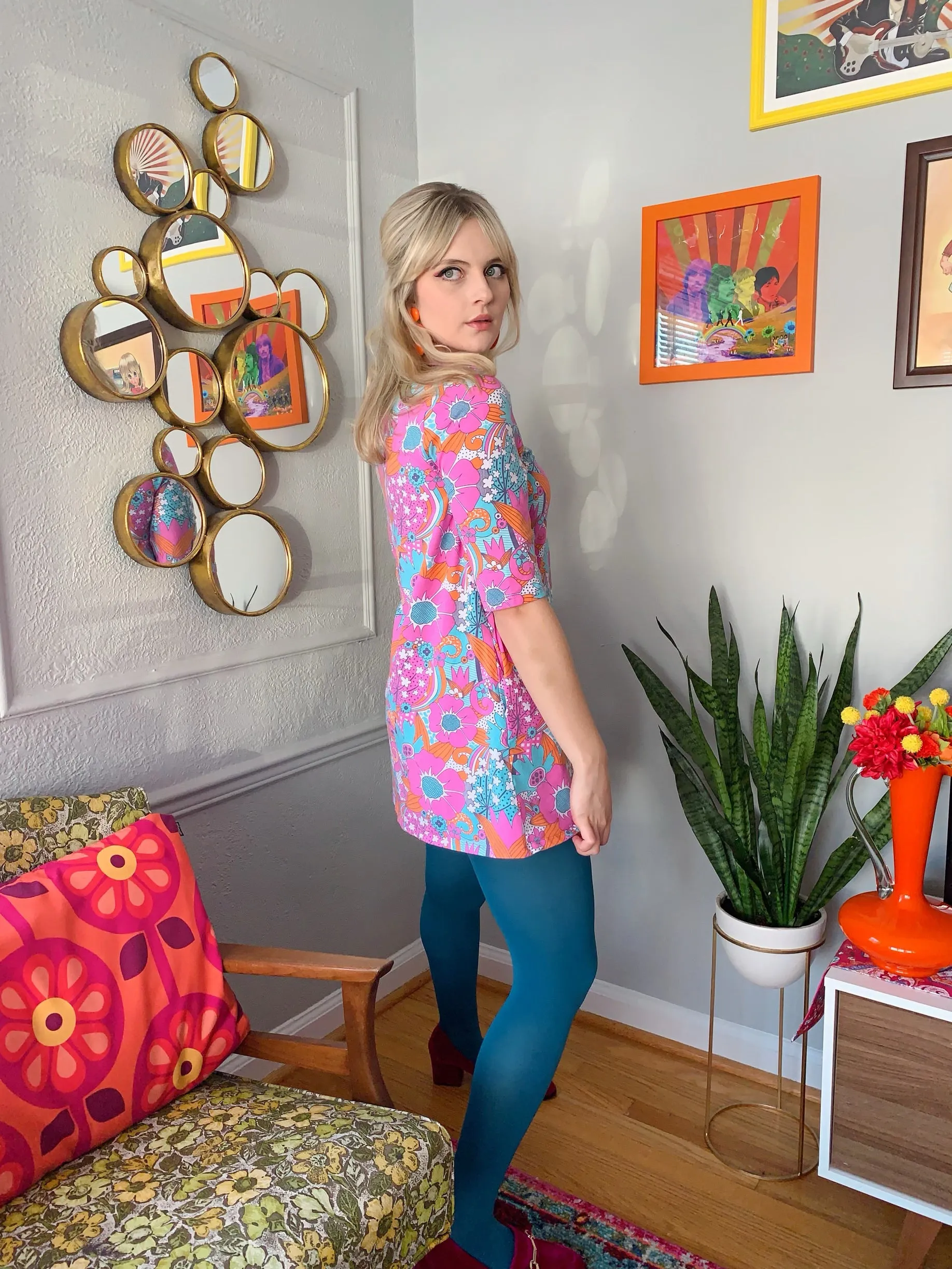 Grooviest Blooms POCKET Tunic in Pink & Aqua