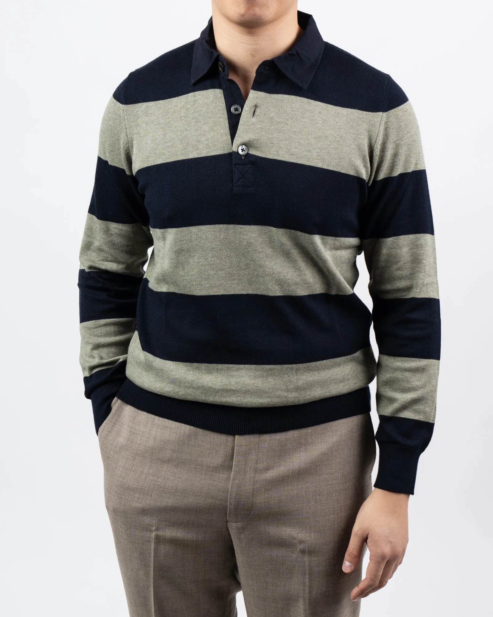 Harpford Sage/Navy Stripe Rugby Shirt