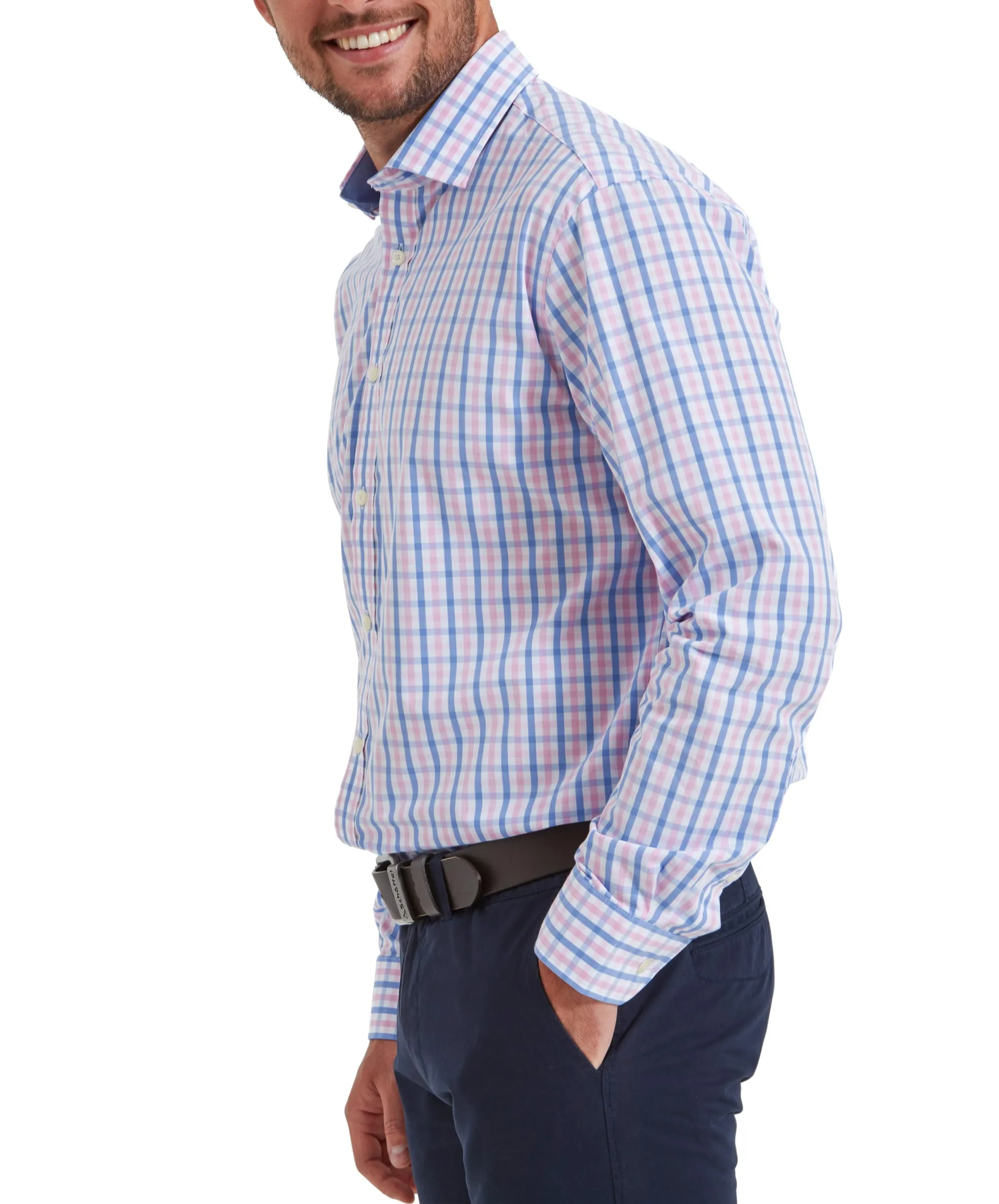 Hebden Tailored Shirt - Blue/Pink Check